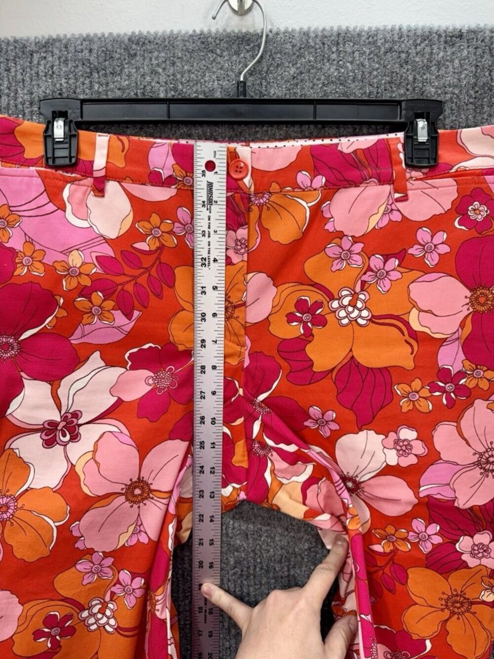 Talbots Perfect Crop Pants Womens 12P Petite Pink Orange Floral Flowers Chino - Picture 7 of 11
